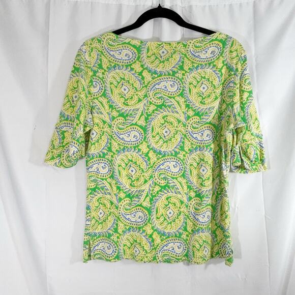 Lauren Ralph Lauren Yellow Paisley Boat Neck Pullover Shirt Large - Picture 4 of 6